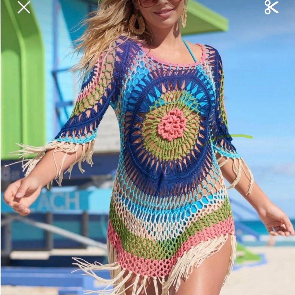 VENUS Multicolor Crochet Swim Coverup
